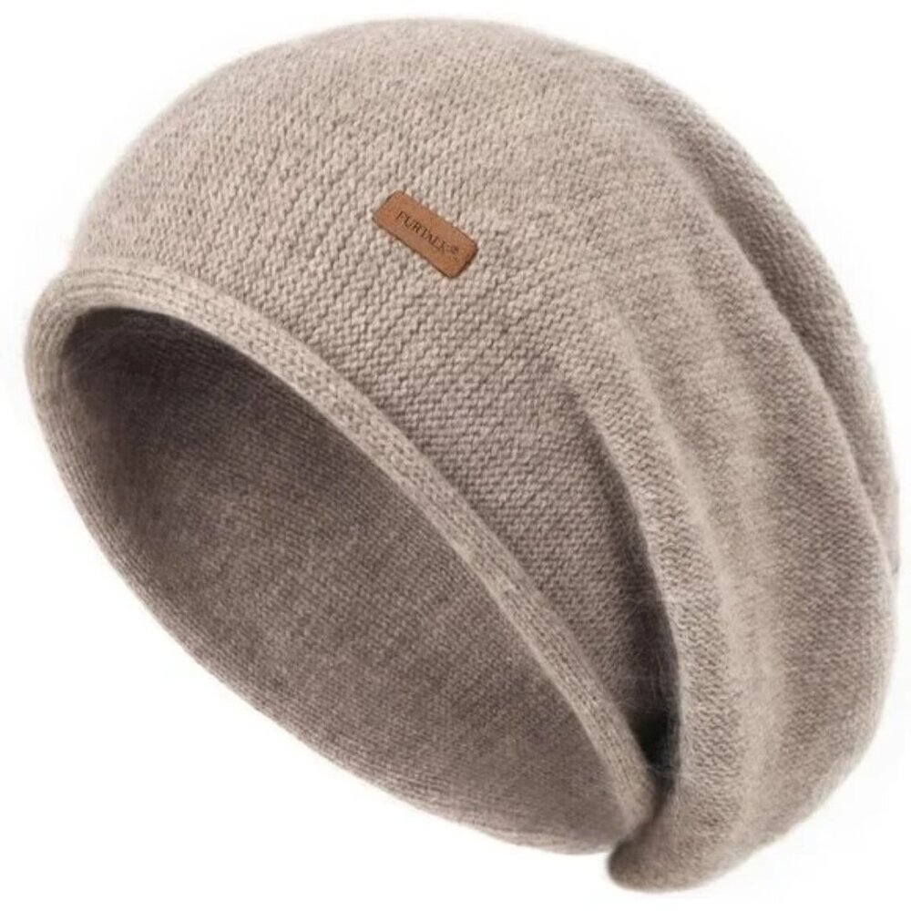 Furtalk Tan Knit Wool Cashmere Blend Slouchy Beanie - Picture 2 of 12